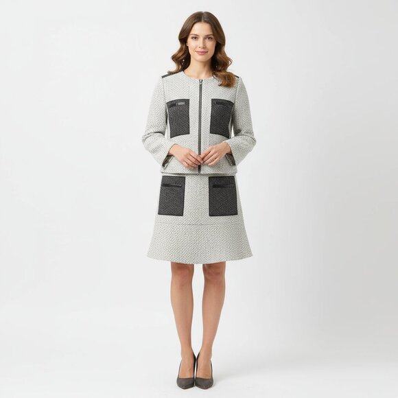 Ann Taylor Gray Gray Woven Collarless Parchwork Jacket & Skirt Set NEW - Picture 13 of 13